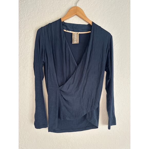 Anthropologie Dolan Left Coast Navy Blue Surplice Wrap Top Preppy Minimalist - Picture 1 of 7